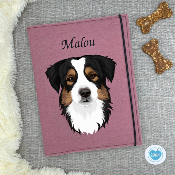 Dokumentenhülle rosenholz Designbeispiel für den Australian Shepherd black tri